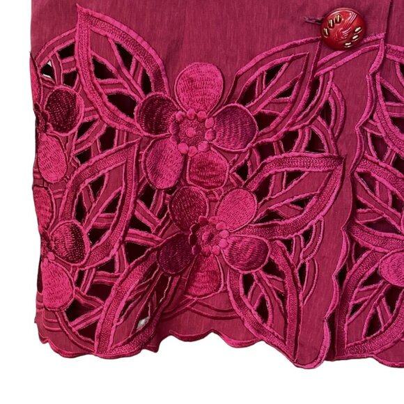 Fang Fang Womens VTG Blouse Size M Maroon Embroidered Secretary Retro 80s Office - Picture 5 of 6